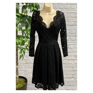 Vintage Floral Lace Long Sleeve V Neck Cocktail Formal Swing Dress